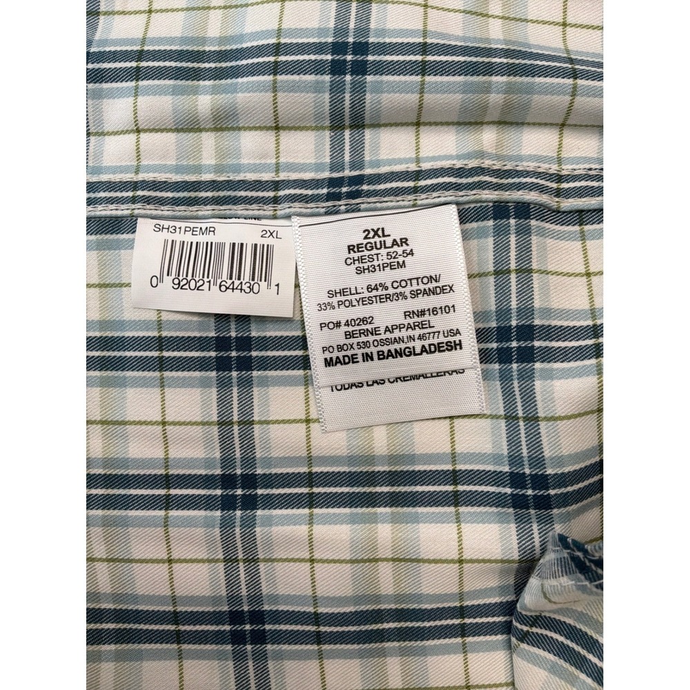 Berne Plaid Fishing Shirt Mens 2XL Blue White UPF 30 Gorpcore Workwear SH31PEM - Picture 10 of 11